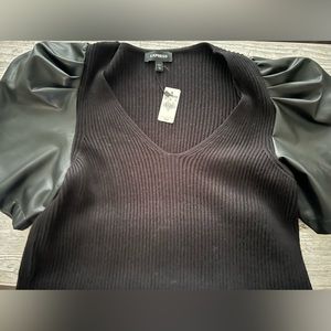 Express faux leather short sleeve  detail top. Size XL